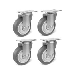 4 Inch Caster Wheels, Rubber Wheels Silent Castor- Set of 4 Heavy Duty Caster Wheels with Brake 1600Lbs, Industrial Plate Casters Wheels for Cart Furn