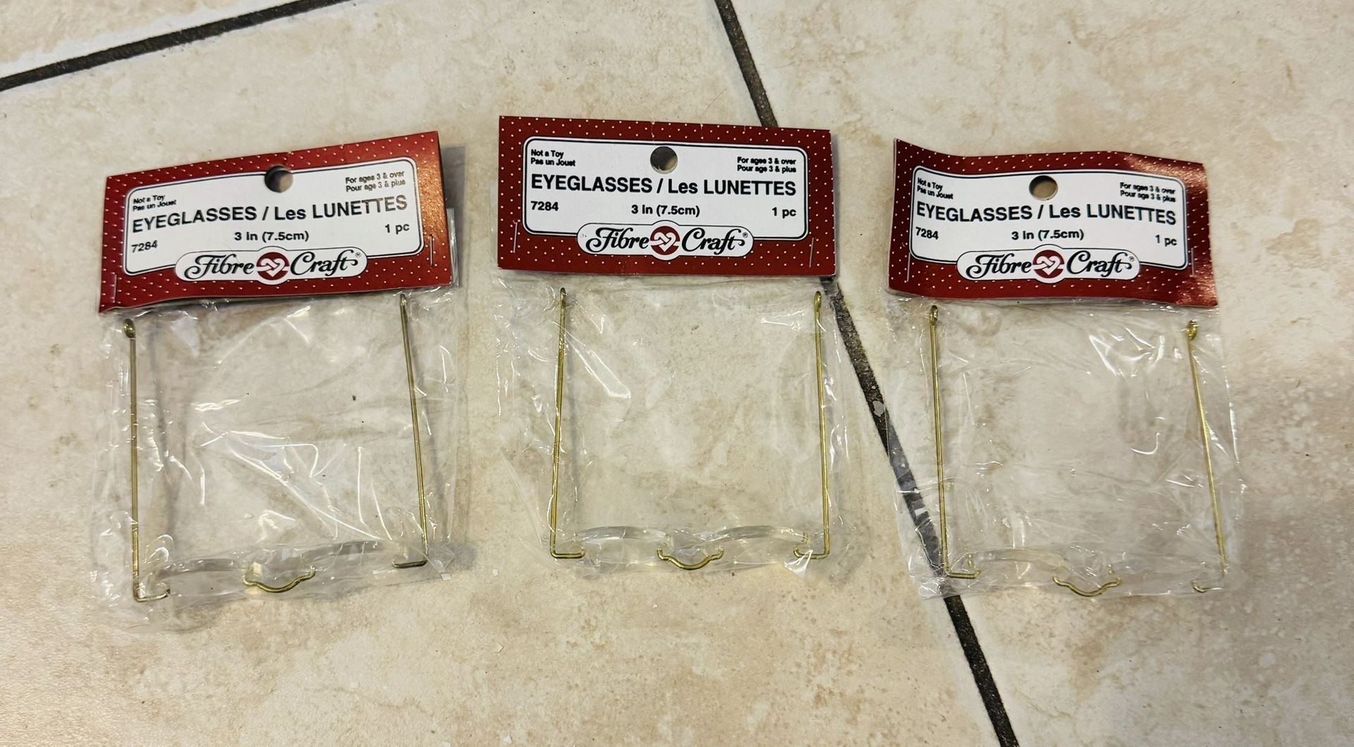 Fibre Craft 3” Eyeglasses For Dolls #7284 NEW - $5 for 3 Pairs