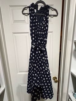 Blue and white polka dot dress