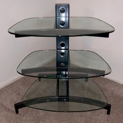 Modern Vintage Black Metal and Glass Three Tiered TV Stand  - PICKUP ONLY