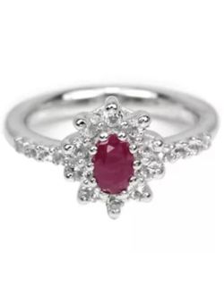 925 sterling silver Ruby and white topaz ring size 7