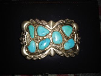 Sterling silver and turquoise belt buckle vintage old piece