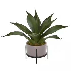 Nearly Natural 14 in. Artificial Indoor Agave Succulent in Decorative Planter 