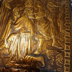 Copper Embossed Relief Of Religious Scene Signed By Artist