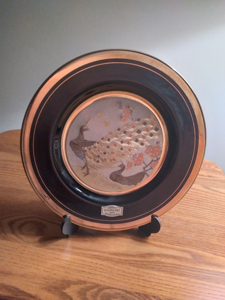 Chokin Porcelain Gold Edged Plate With Display Stand