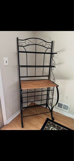 Metal Scrollwork Bakers Rack Microwave Cart with Wine Storage