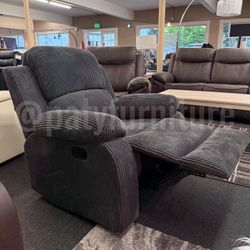 Gray Corduroy Manual Recliner Chair – Soft Plush Reclining Accent Chair