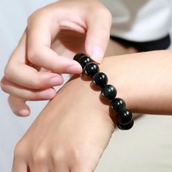 Bracelet- natural obsidian stone. 10mm