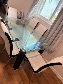 Glass Dining Table with 6 Chairs
