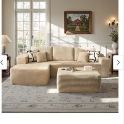 *Free Delivery* Boneless Corduroy Sectional Couch Sofa w/ Ottoman