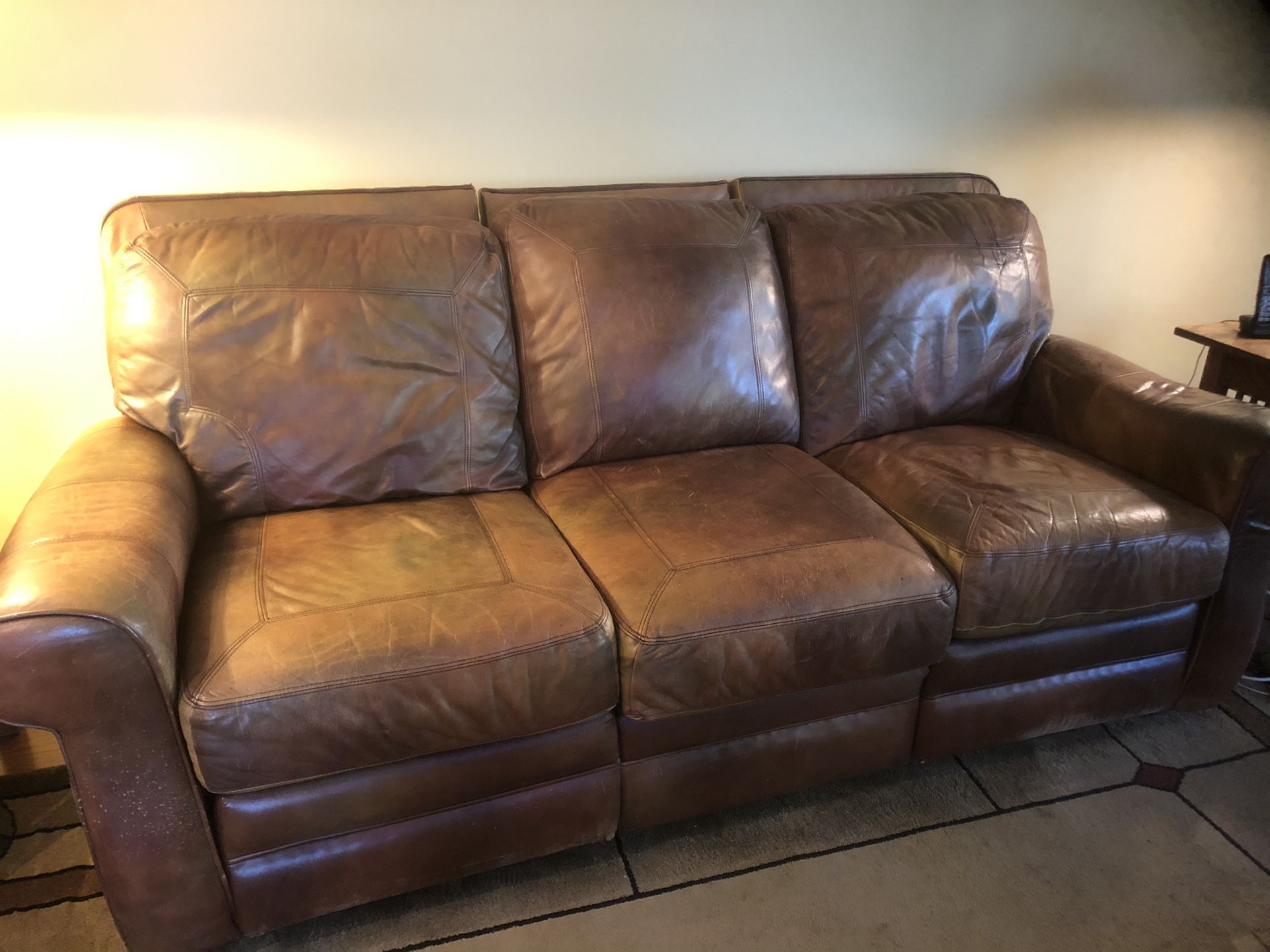 Brown Leather Reclining Sofa / Couch