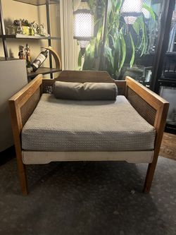 Vintage Cane Lounge Chairs – Mid Century Modern Style – Solid Wood – Set of 2