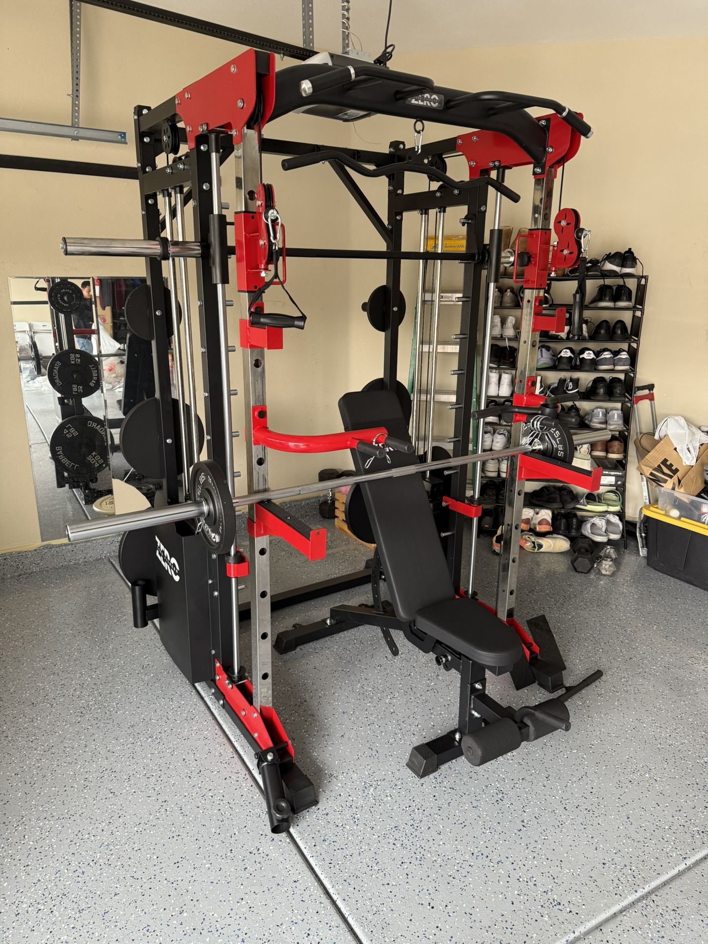 Smith Machine 200 | Adjustable Bench | 245lb Cast Iron Olympic Weights | 7ft Olympic Bar | Fitness | Gym Equipment | FREE DELIVERY/INSTALLATION 🚚 🛠️