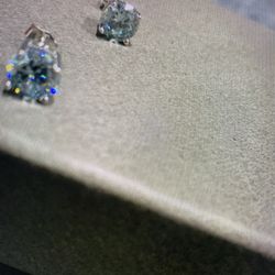 One Carat, Green, Moissanite, Silver Studs