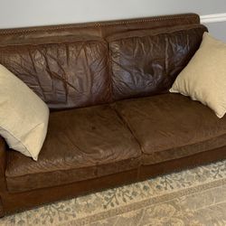 Brown Leather Loveseat Sofa Couch 82” L 34” H 32” D