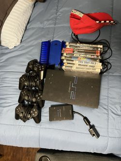 TESTED ps2 console with 10 games 4 controllers all the cords and more