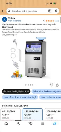 260 lbs High-Output Commercial Ice Maker Undercounter Self-Clean Built-in