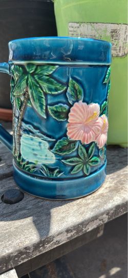 Vintage Hawaii tiki Ceramic Mug with Floral Relief