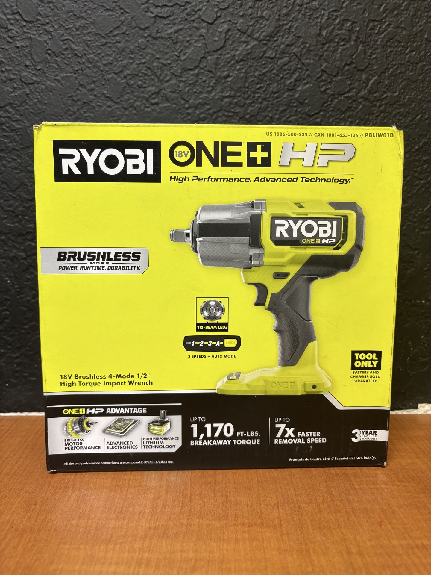 RYOBI PBLIW01B ONE+ HP 18V Brushless 4-Mode 1/2" High Torque Impact Wrench NEW