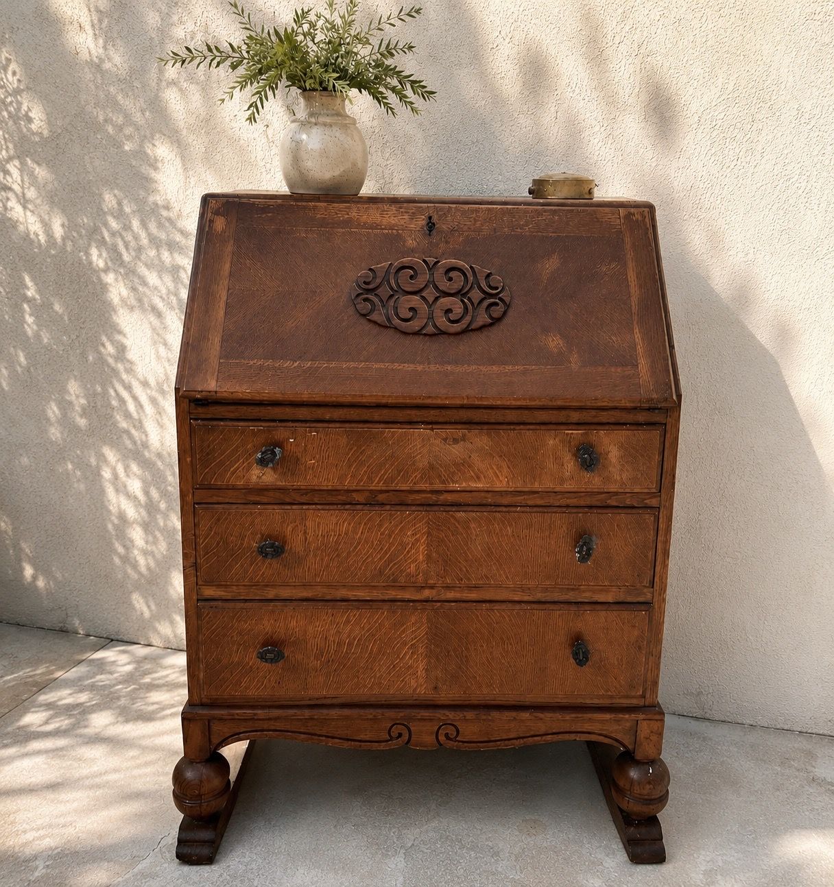 Vintage Oak Secretary Desk / Drop Front Writing Desk