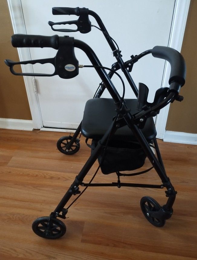 Equate Rolling Walker for Seniors, Rollator with Seat and Wheels, Black