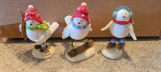 Set of 3 Winter Bird Christmas Figurines