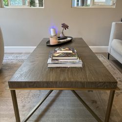 Bassett Coffee Table- Dark Wood Top with Gold Metal Frame