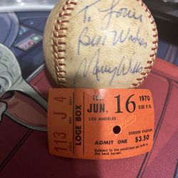 Dodger Auto Graphed Base Ball And Ticket 1970