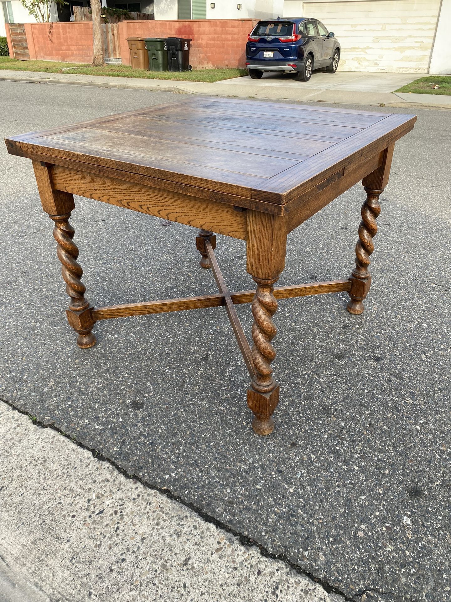 English Oak Draw Leaf Dining Table Circa 1900 Spiral Leg 