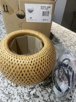 Bernice 11.5 in. 1-Light Black Bohemian Hanging Kitchen Pendant Light with Natural Rattan Shade