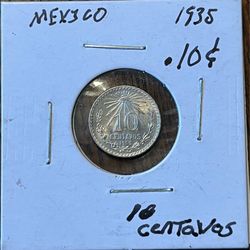 Silver 1935 BU Mexico 10 Centavos  Ley .720  Plata