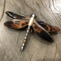 Sterling & Inlay Stone Dragonfly Brooch