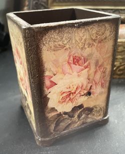 Wooden Floral Makeup Brush Holder - $20