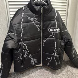 Diet Starts Monday Jacket Lightning Puffer Coat Black Mens Size large