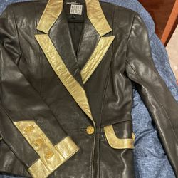 Woman Black And Gold Leather Jacket North Beach Size 5/6