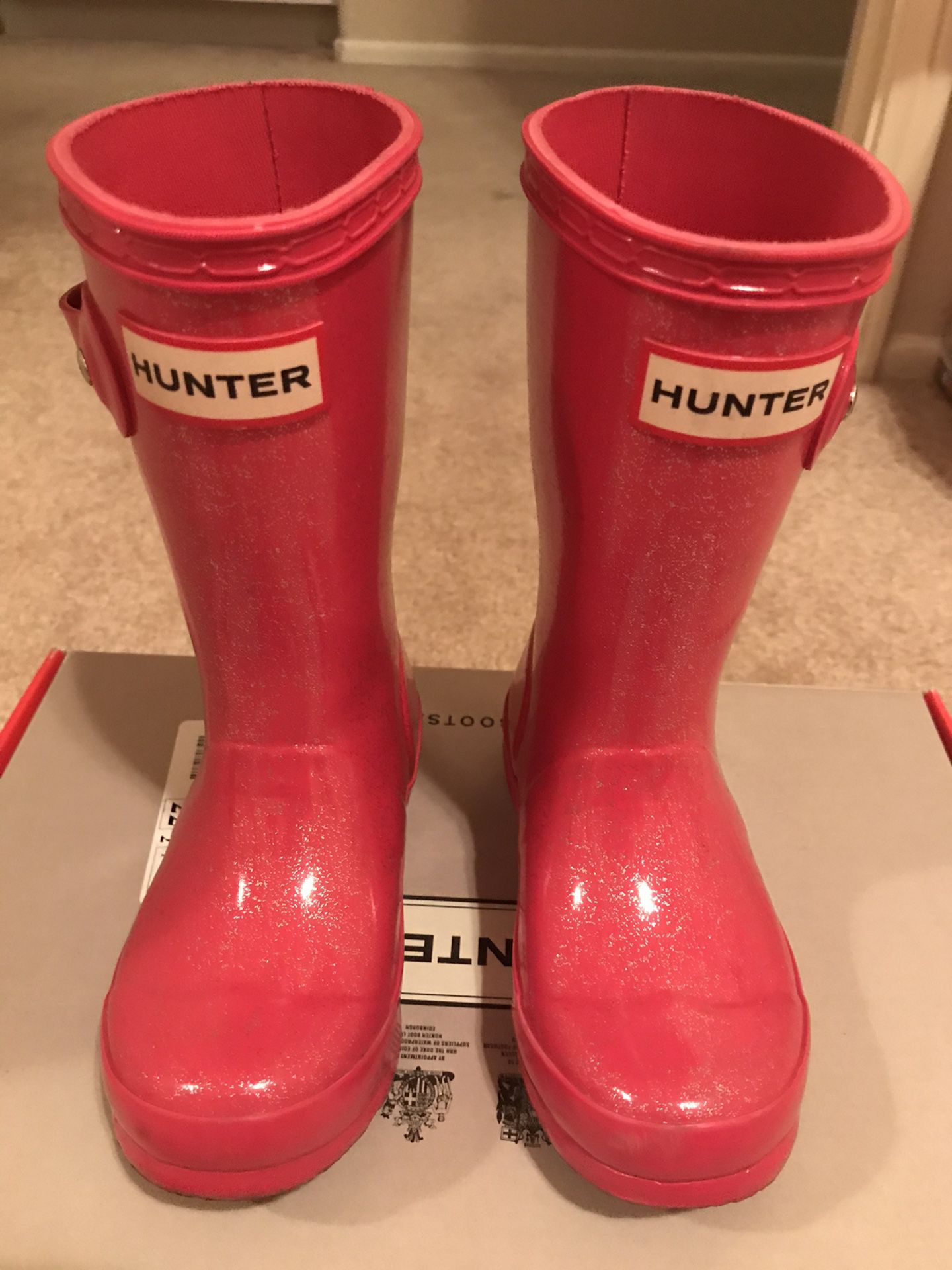 Little Girls Pink Glitter Hunter Boots, Size 9