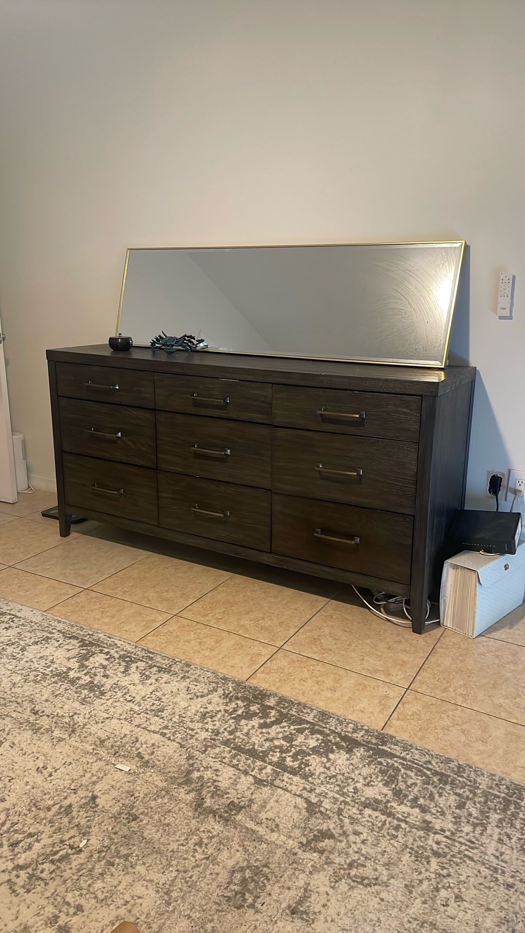 Modern Dark Grey Wood Dresser – 9 Drawers of Stylish Storage!
