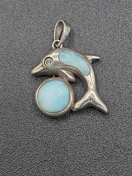 Larimar Pendant Blue Dolphin Stone Sterling Silver
