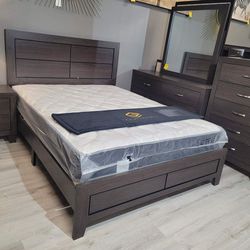 King Bed, Dresser,  Nightstand ☘️ Hopkins Brown Platform Bedroom Set,  Next Day Delivery 