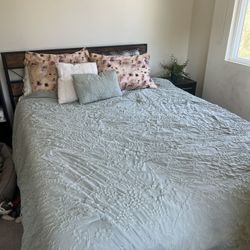 Queen Bed Frame with Headboard + Bedding – Great Condition