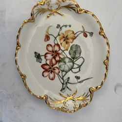 Antique Haviland & Co. Limoges France Hand-Painted Floral Porcelain Dish with Heavy Gold Trim