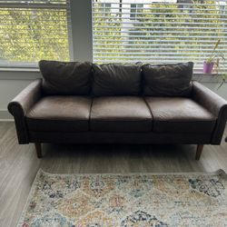 Brown Distressed Faux Leather Couch