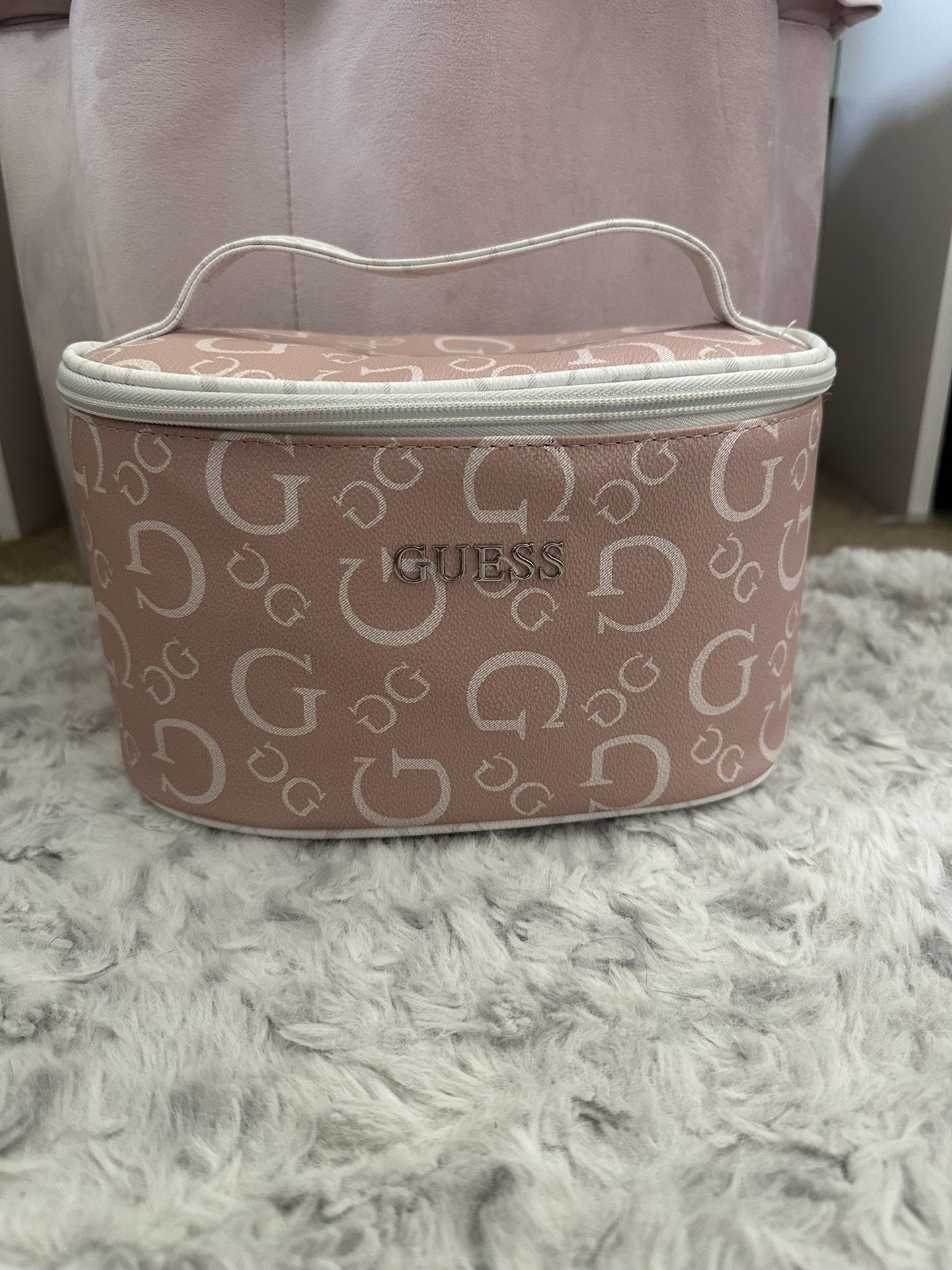 GUESS pink And White Makeup Bag