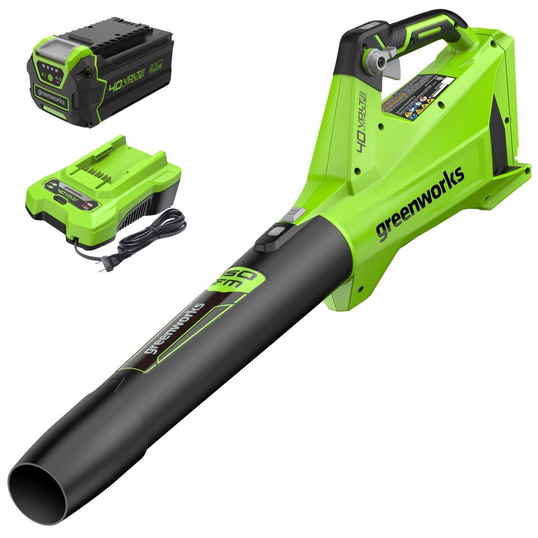 Green works 40V 450 CFM Cordless Battery Leaf Blower w/ 4.0Ah USB Battery & Charger