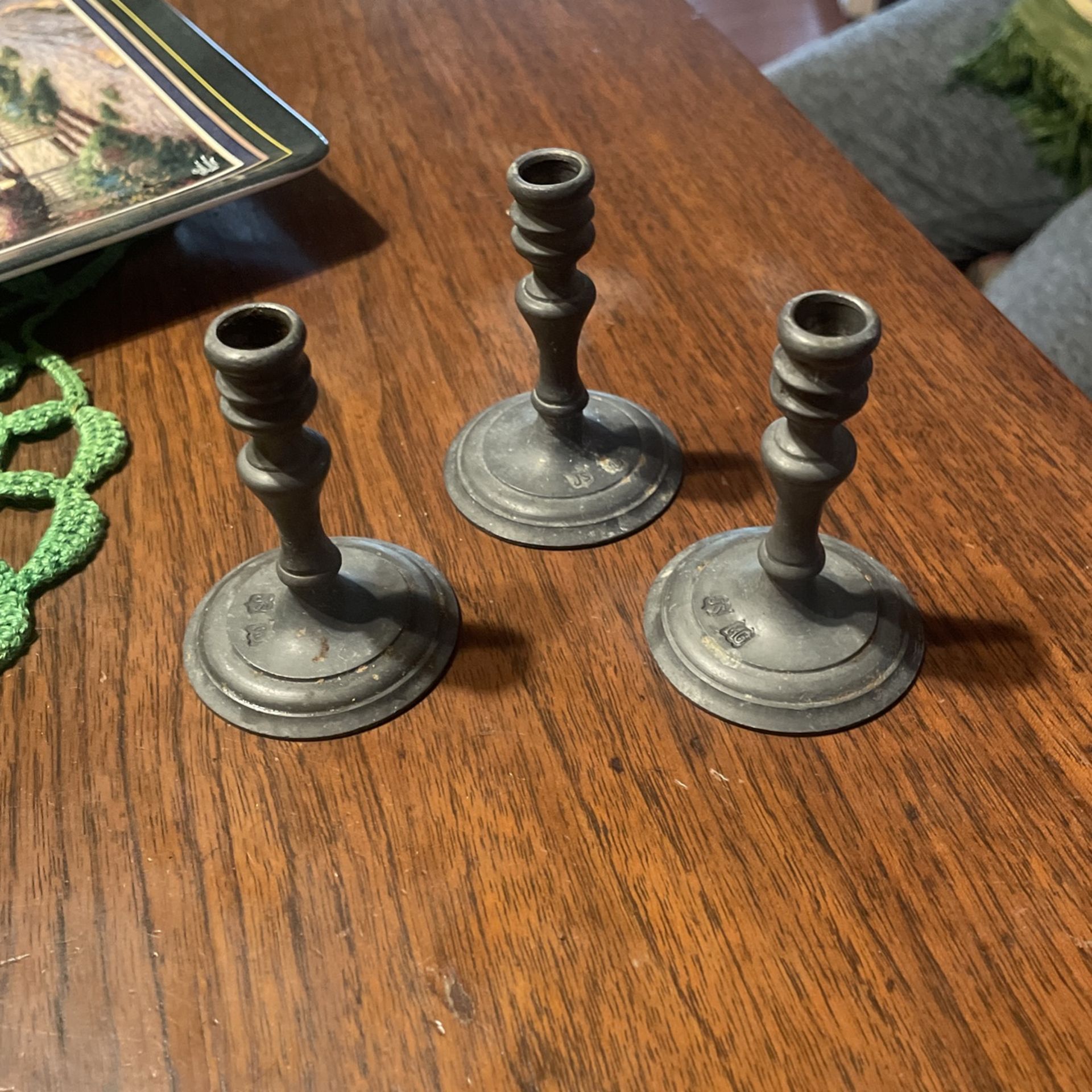 John Somers Pewter 3 Candle Holders 