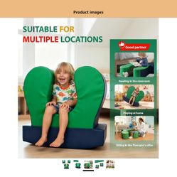 Sensory Chair for Kids,Flexible Soft Squeeze Seat Toddler Rocking Chair,Calming Compression Rocker,Durable Foam with PU Cover (Navy Blue/Green)