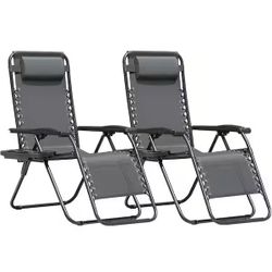 2-Piece Light Gray Zero Gravity Black Metal Lawn Chair Set Adjustable Folding Beach Chair with Pillows and Cup Holders brand new in box $65