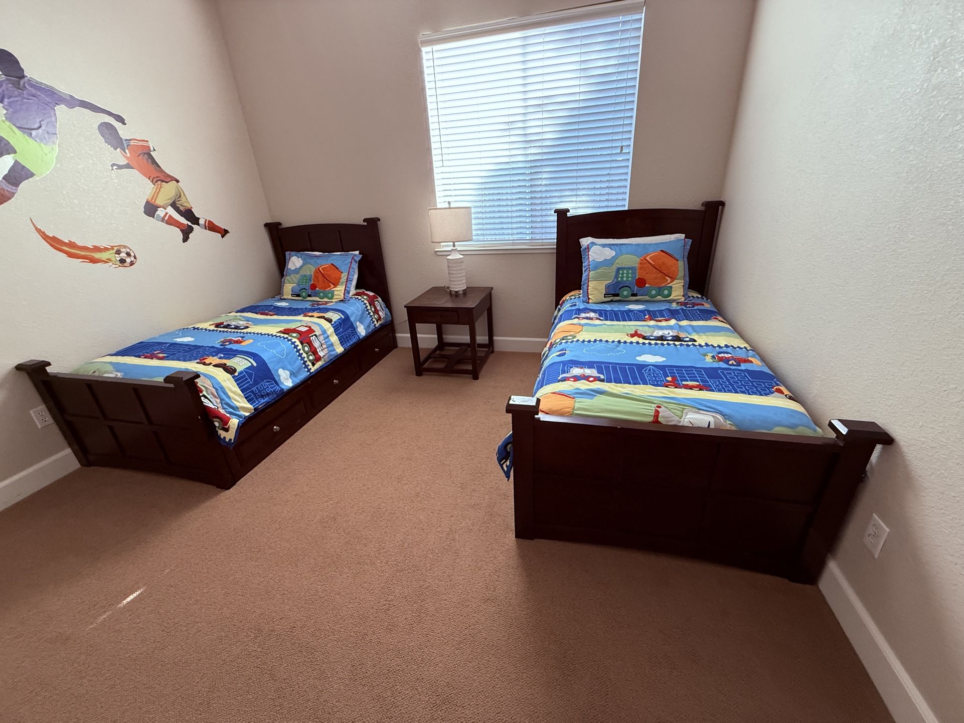 Twin Size Beds with Storage & Nightstand