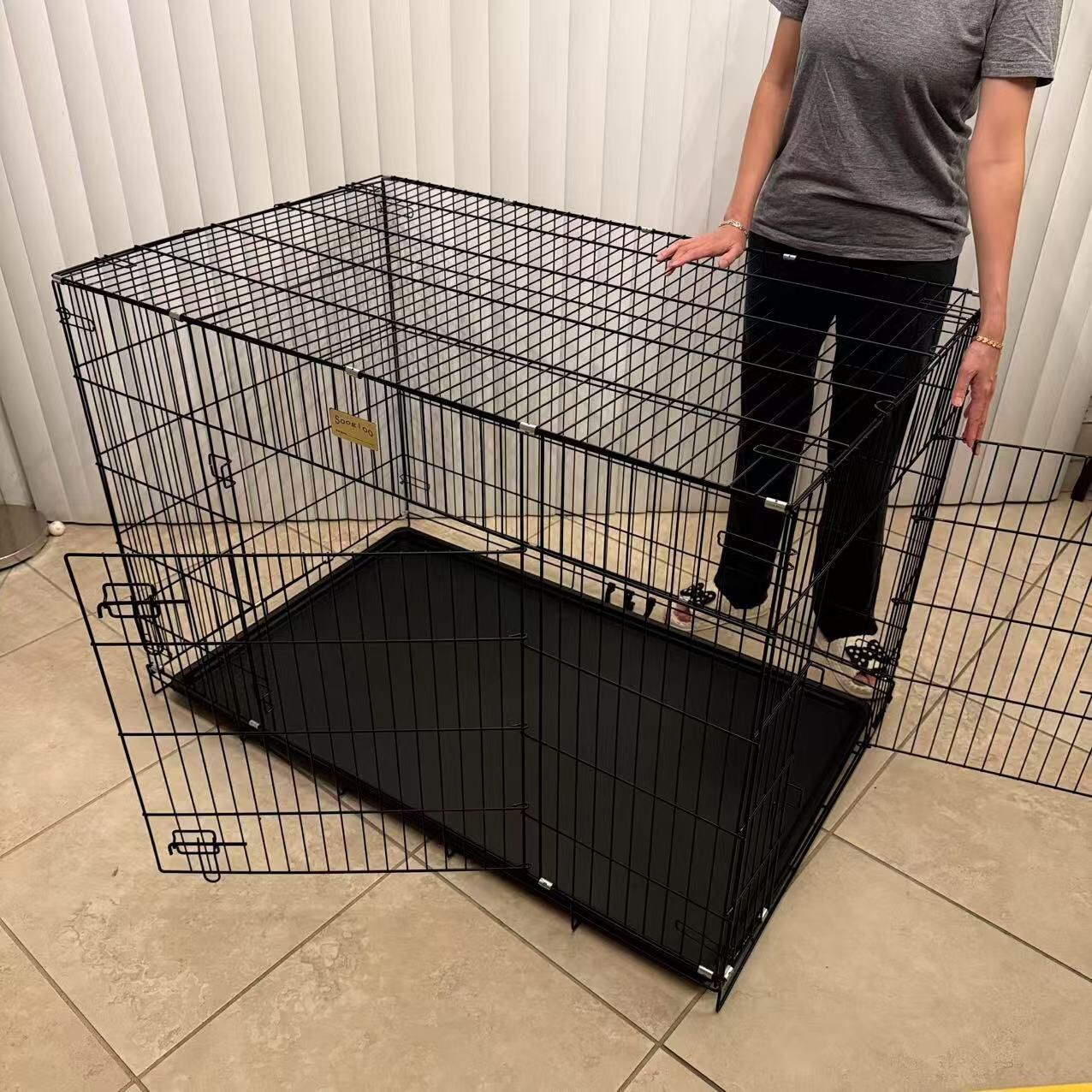 NEW XL Large Foldable Pet Cage Dog Crate 48” Steel Wire Cage With Divider