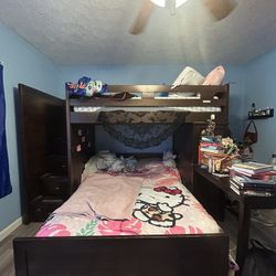 FULL and TWIN sized bunk bed w/ built in DESK, DRESSER, and STAIR STORAGE